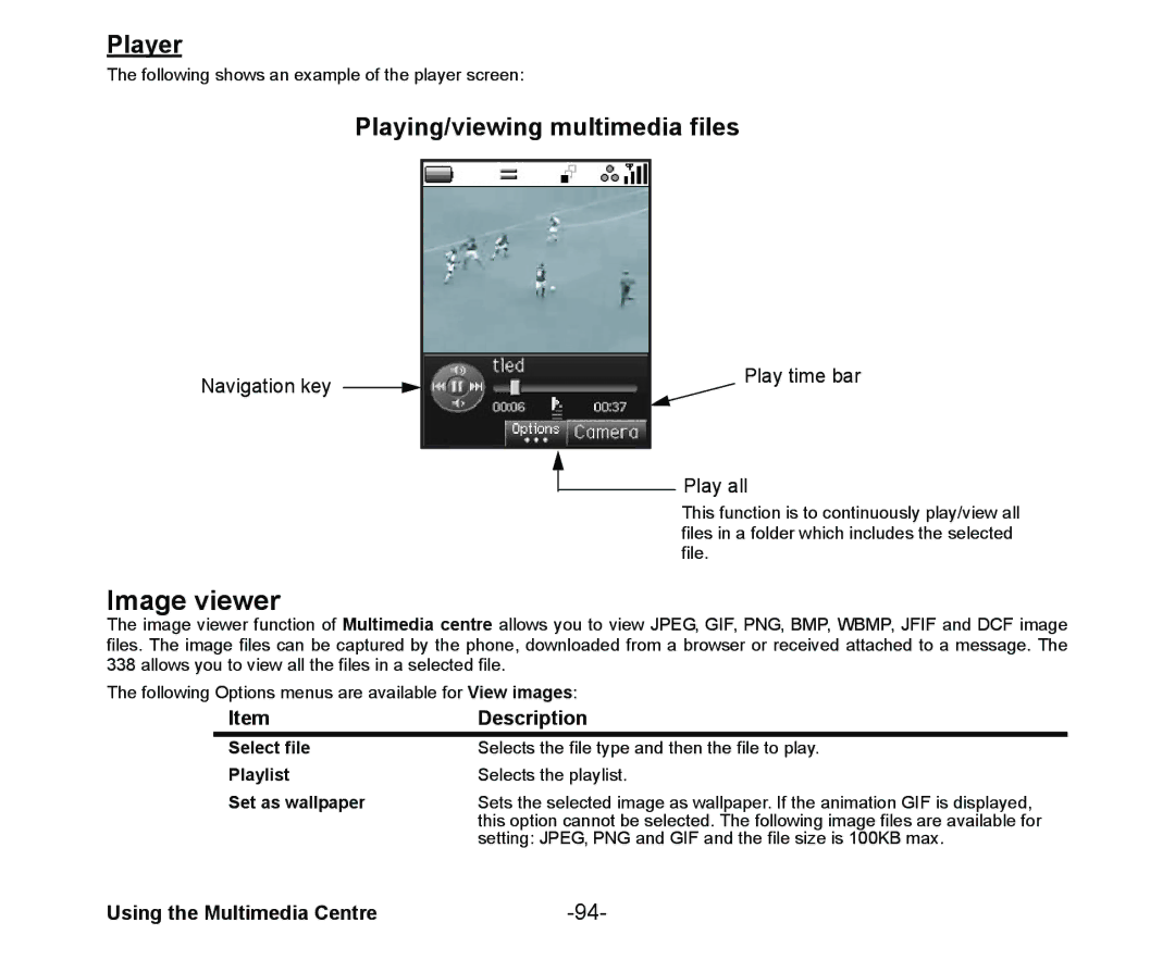 NEC Cell Phone manual Image viewer, Player, Playing/viewing multimedia files 