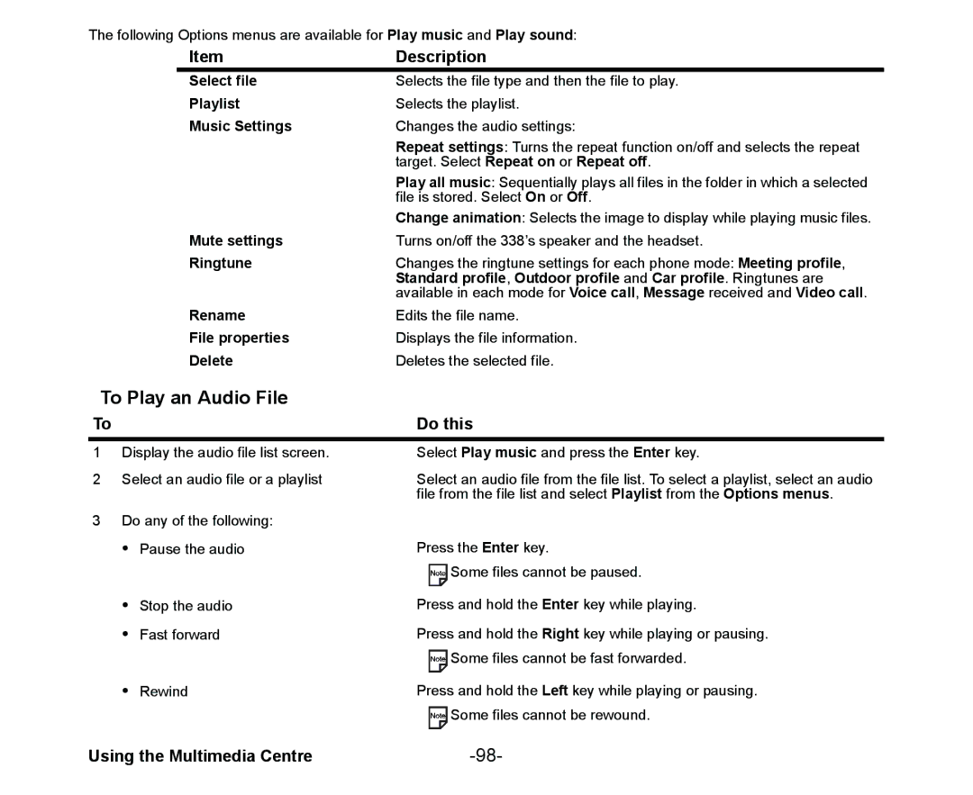 NEC Cell Phone manual To Play an Audio File, Music Settings, Target. Select Repeat on or Repeat off, Ringtune 