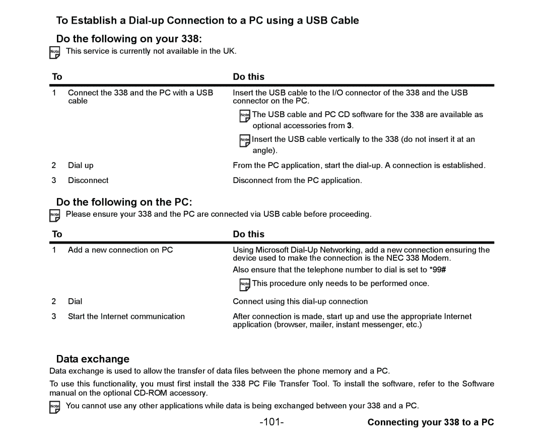 NEC Cell Phone manual Do the following on the PC, Data exchange, 101 