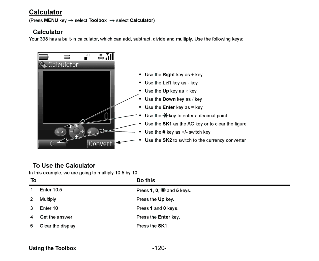 NEC Cell Phone manual To Use the Calculator, 120 