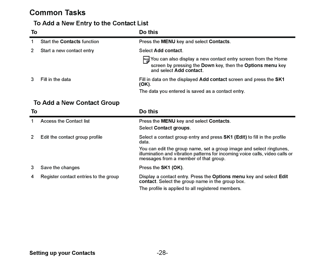 NEC Cell Phone manual To Add a New Entry to the Contact List, To Add a New Contact Group, Setting up your Contacts 