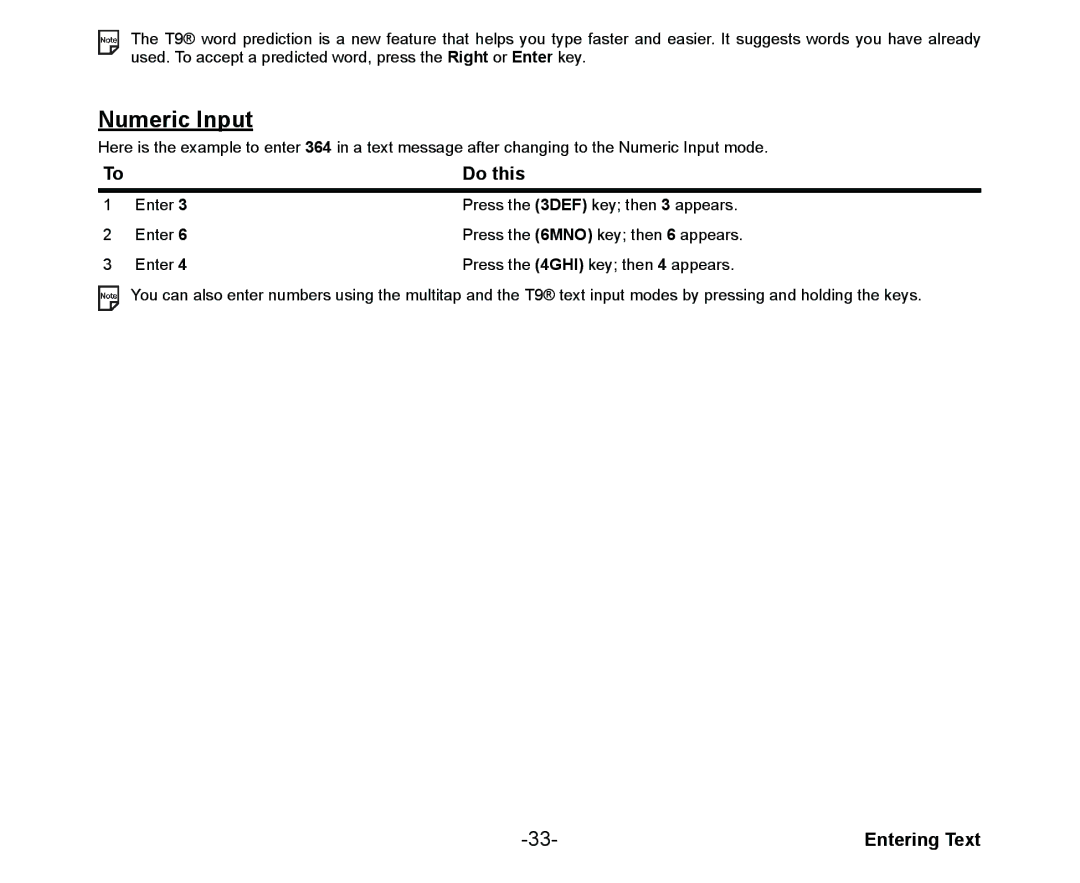 NEC Cell Phone manual Numeric Input 