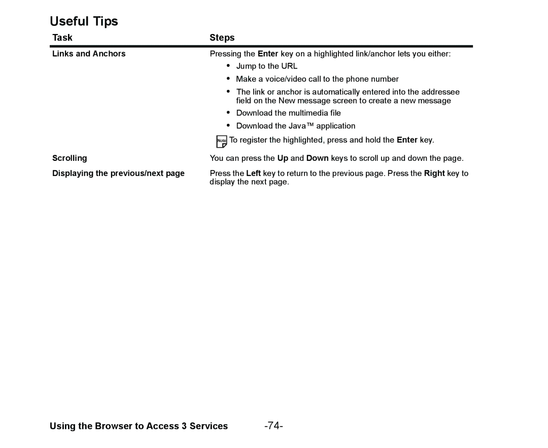 NEC Cell Phone manual Links and Anchors, Displaying the previous/next 