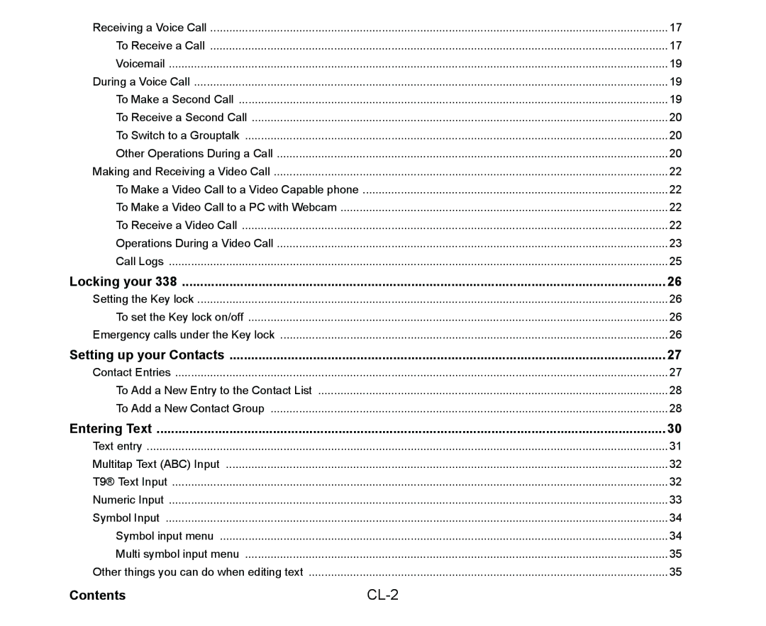 NEC Cell Phone manual Contents CL-2 