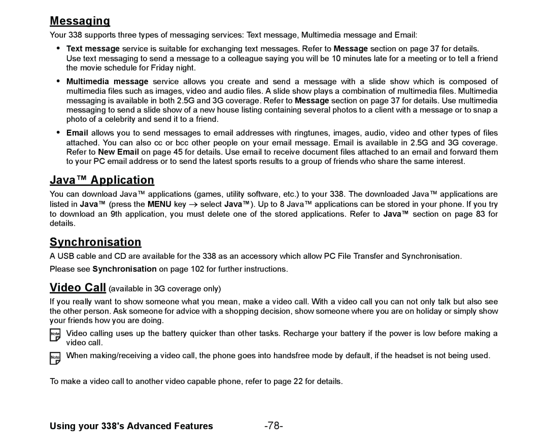 NEC Cell Phone manual Messaging, Java Application, Synchronisation 