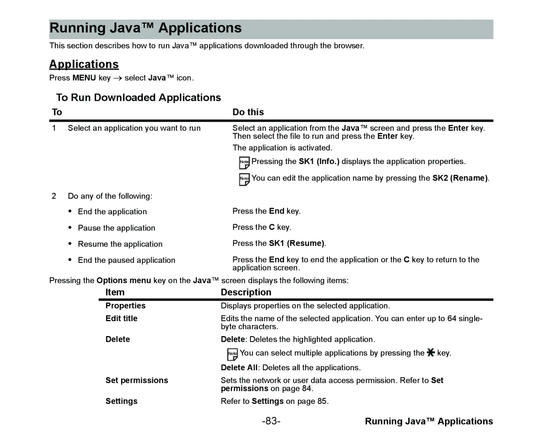 NEC Cell Phone manual Running Java Applications, To Run Downloaded Applications 