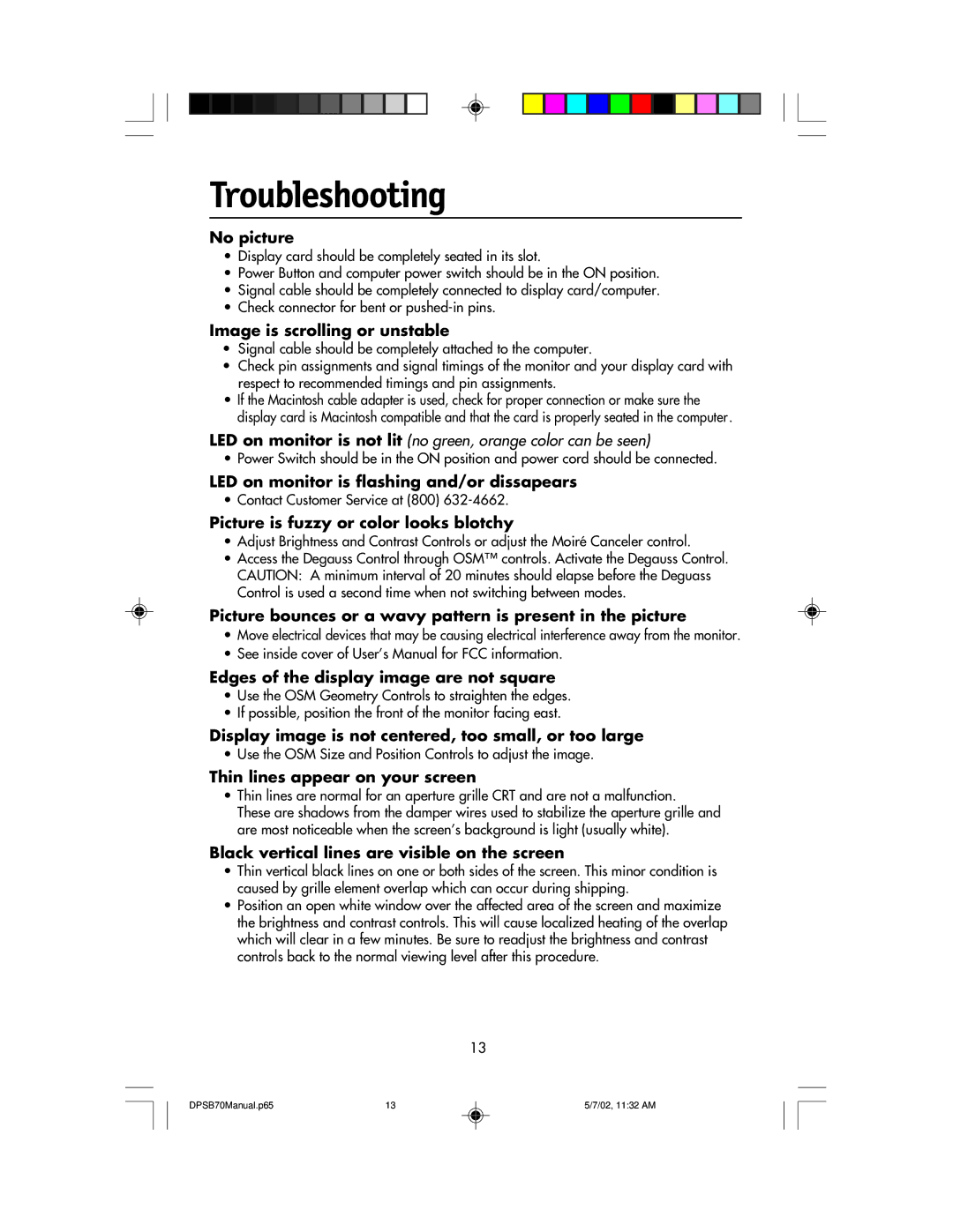 NEC DPSB70 manual Troubleshooting 