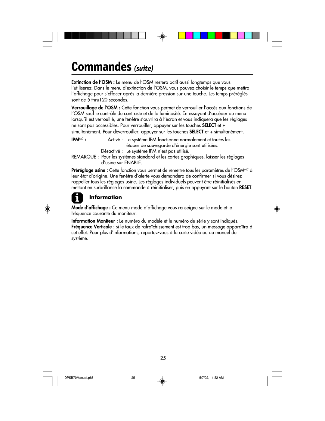 NEC DPSB70 manual Information 