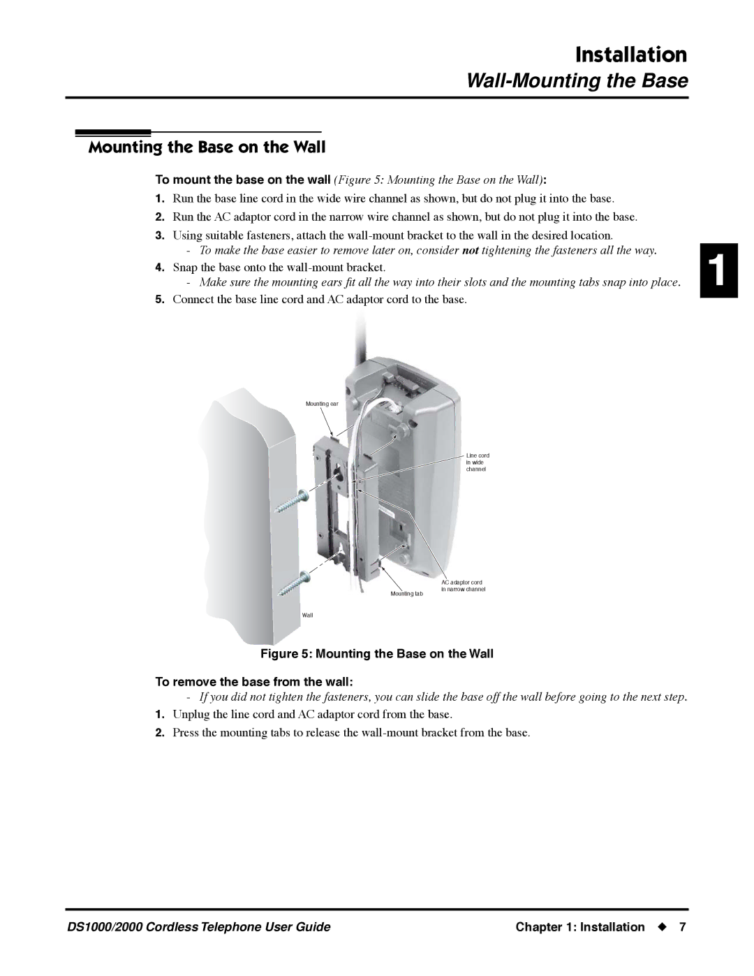 NEC DS1000 manual Wall-Mounting the Base, Mounting the Base on the Wall 