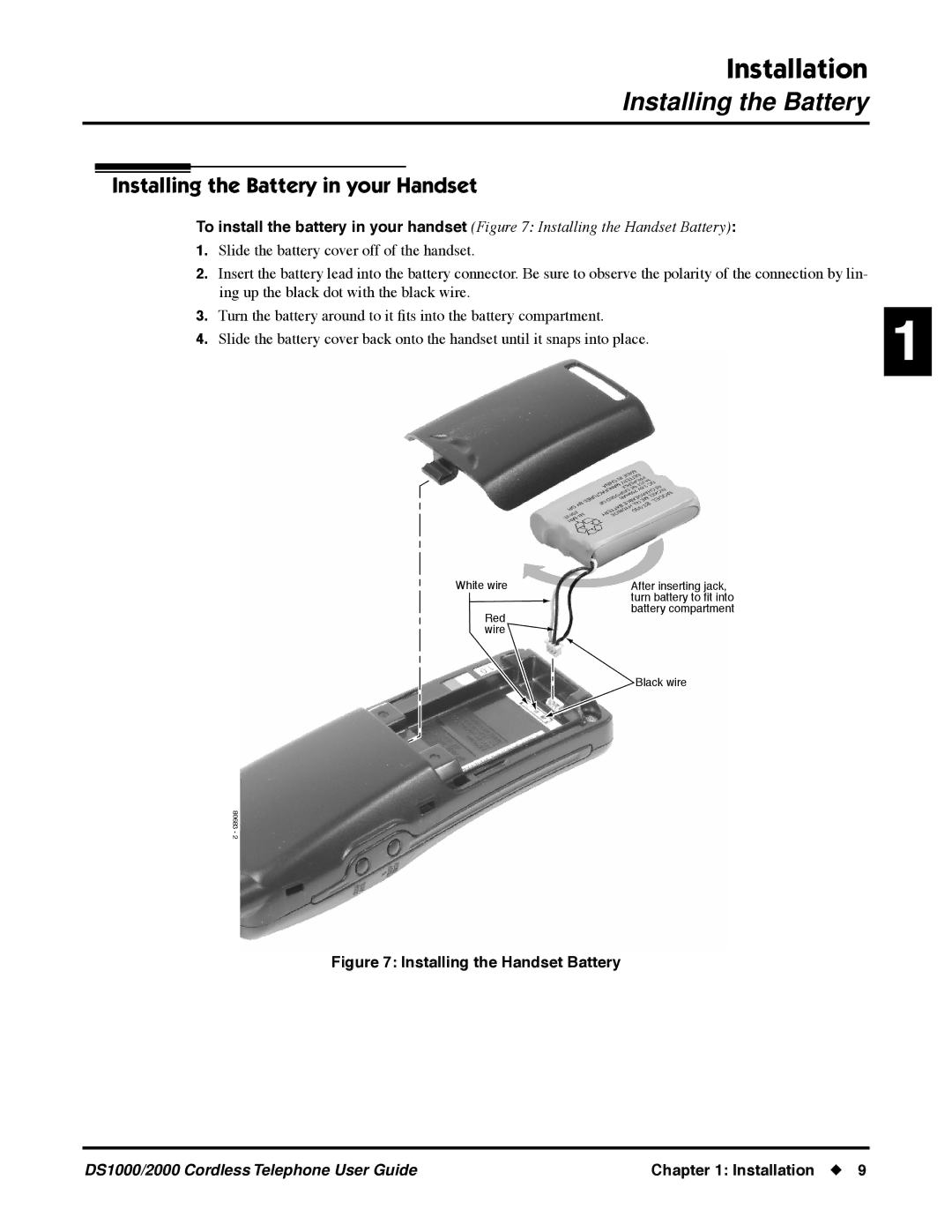 NEC DS1000 manual Installing the Battery in your Handset 