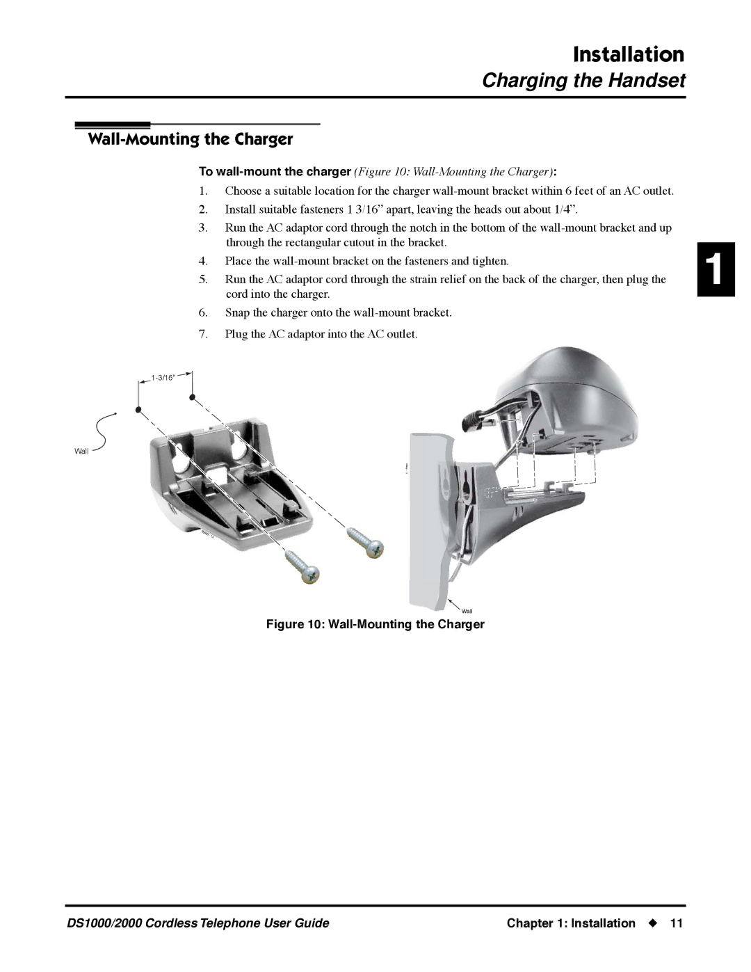 NEC DS1000 manual Wall-Mounting the Charger 