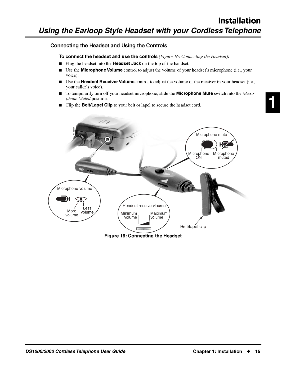 NEC DS1000 manual Connecting the Headset and Using the Controls 