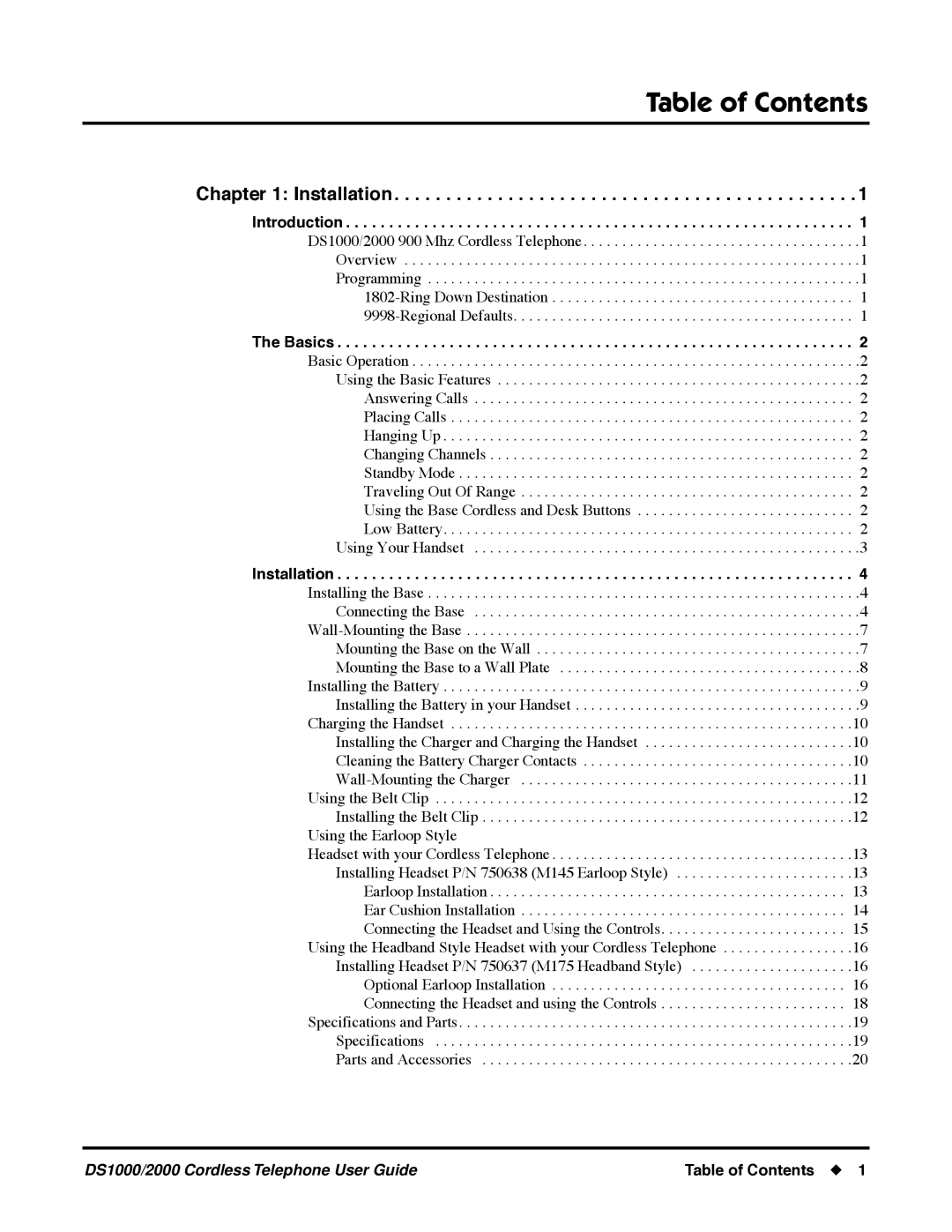 NEC DS1000 manual Table of Contents 