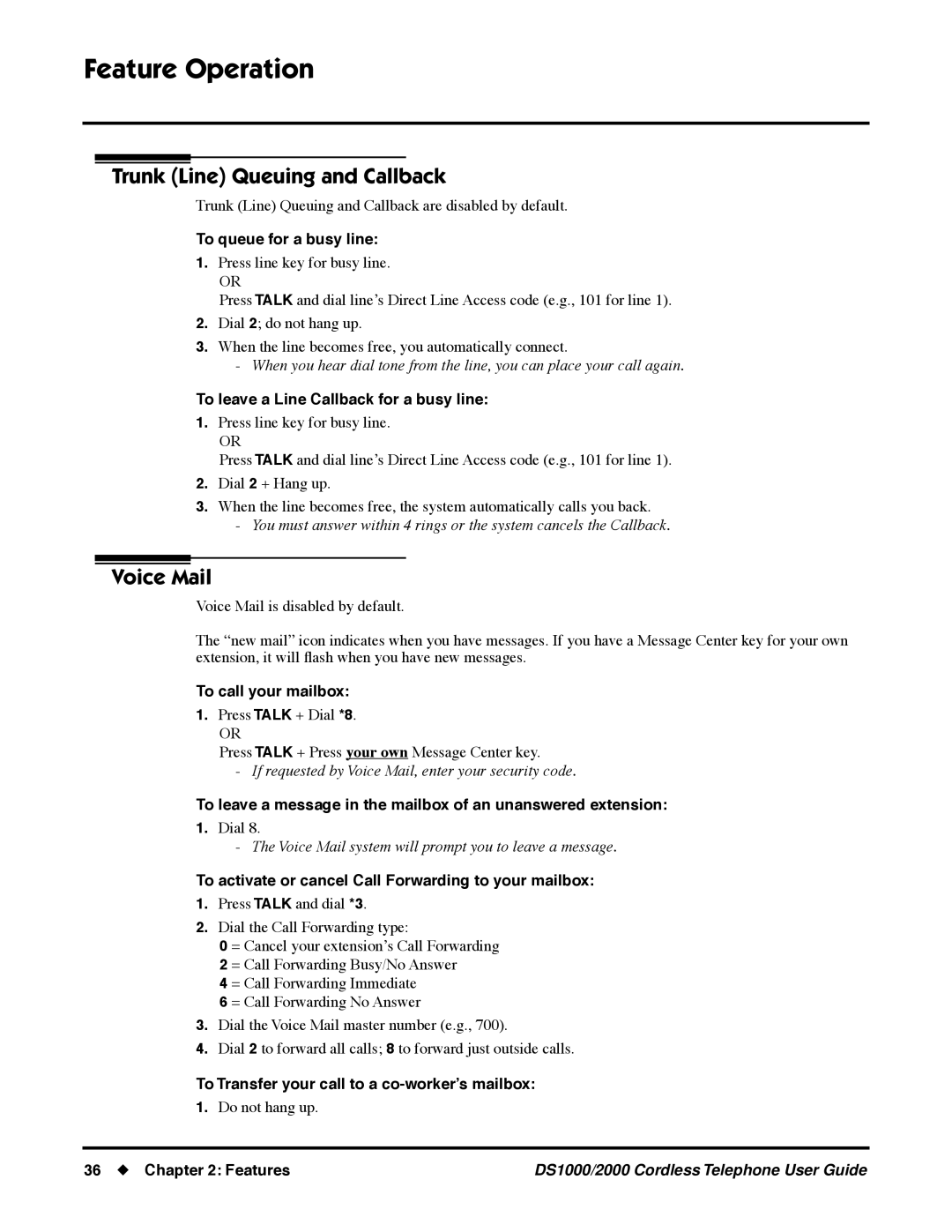 NEC DS1000 manual Trunk Line Queuing and Callback, Voice Mail 