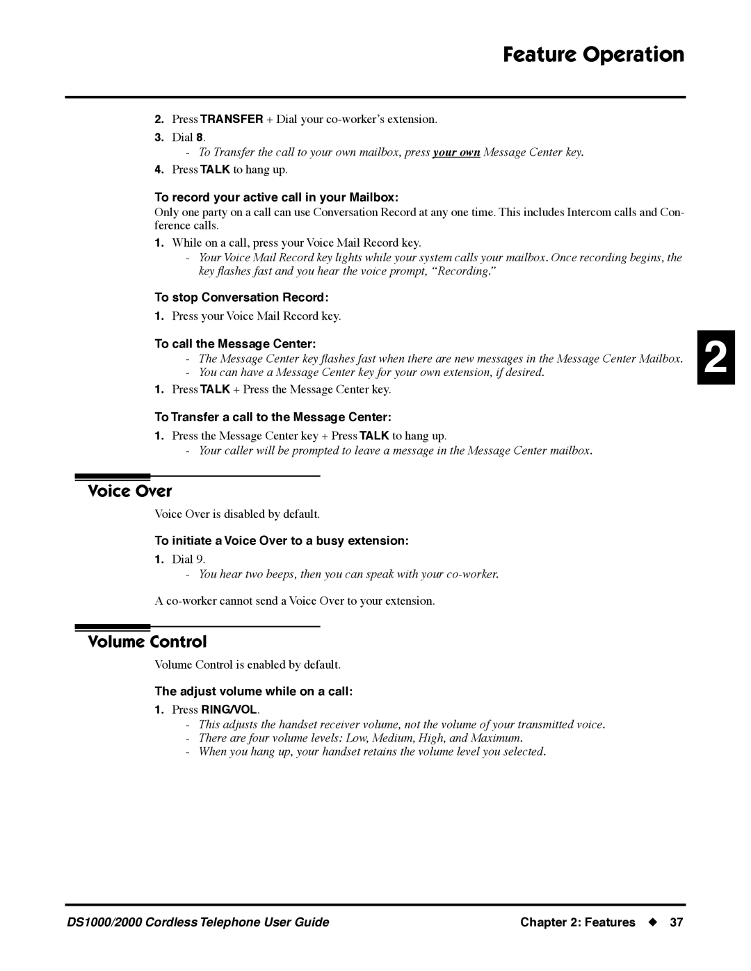 NEC DS1000 manual Voice Over, Volume Control 