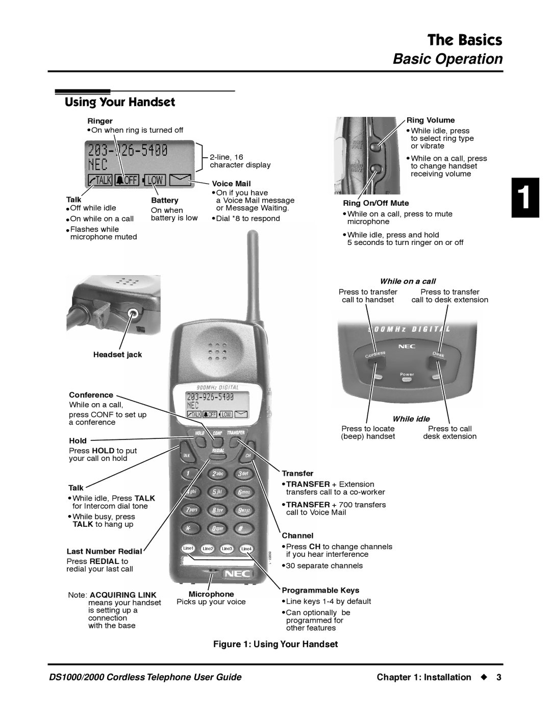 NEC DS1000 manual Using Your Handset 