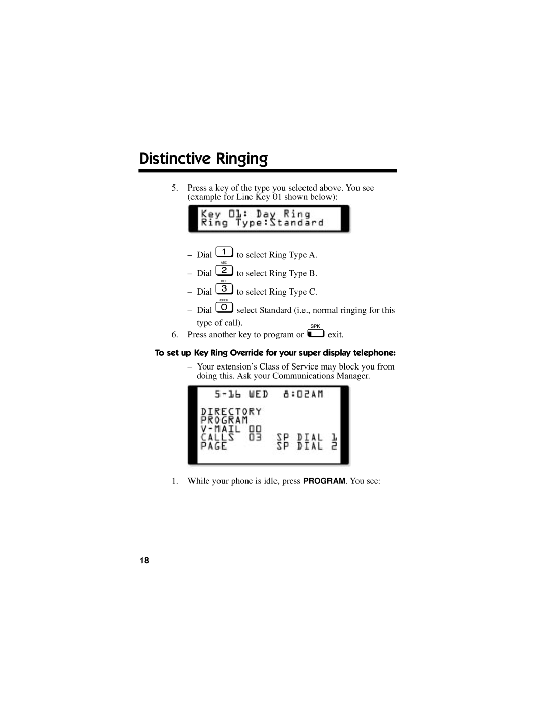 NEC DS1000/2000 manual To set up Key Ring Override for your super display telephone 