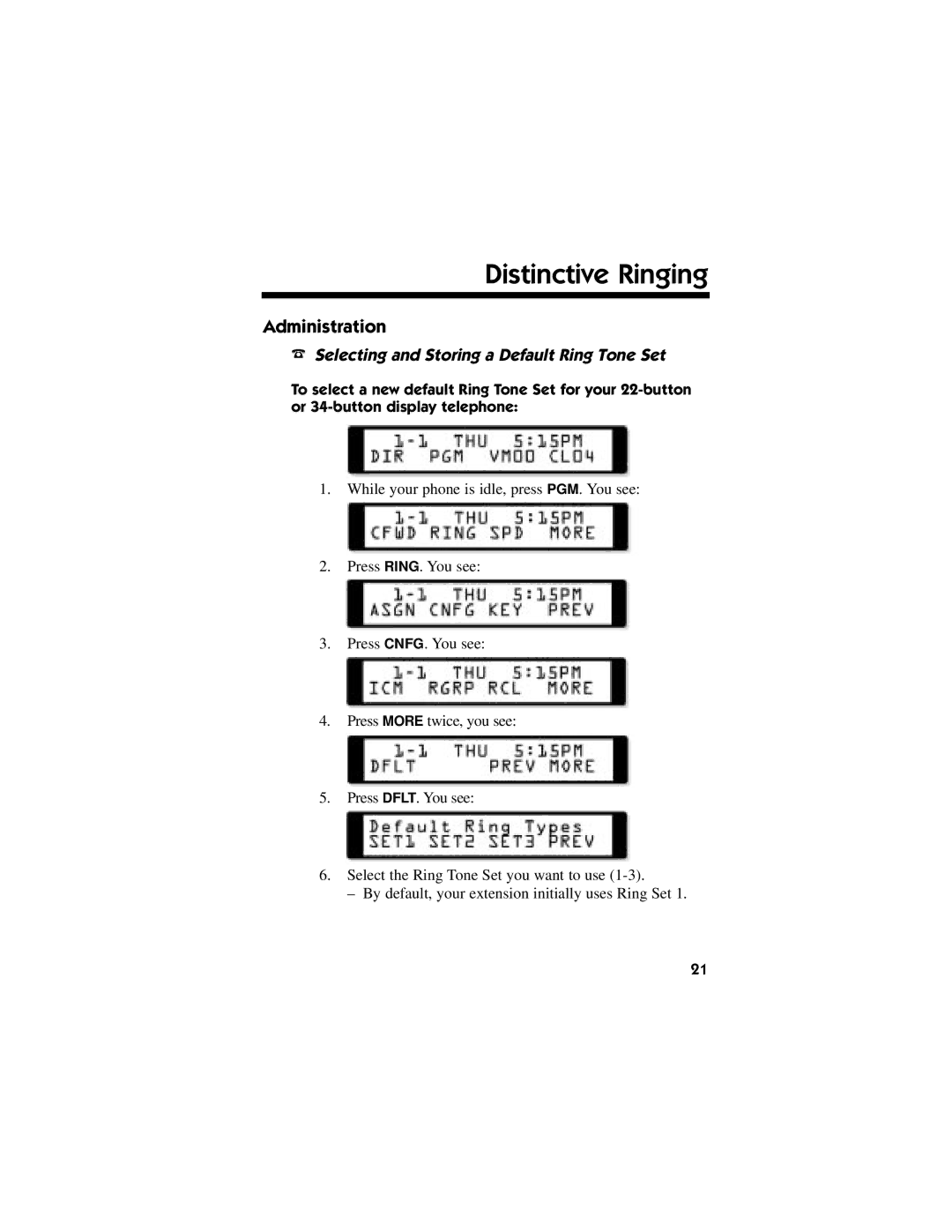 NEC DS1000/2000 manual Administration, Selecting and Storing a Default Ring Tone Set 