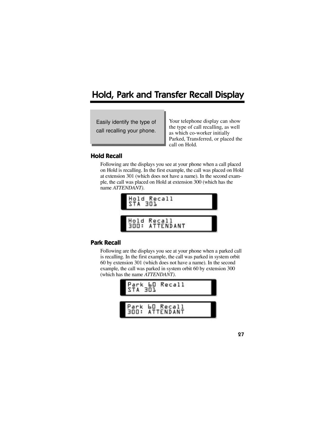 NEC DS1000/2000 manual Hold Recall, Park Recall 