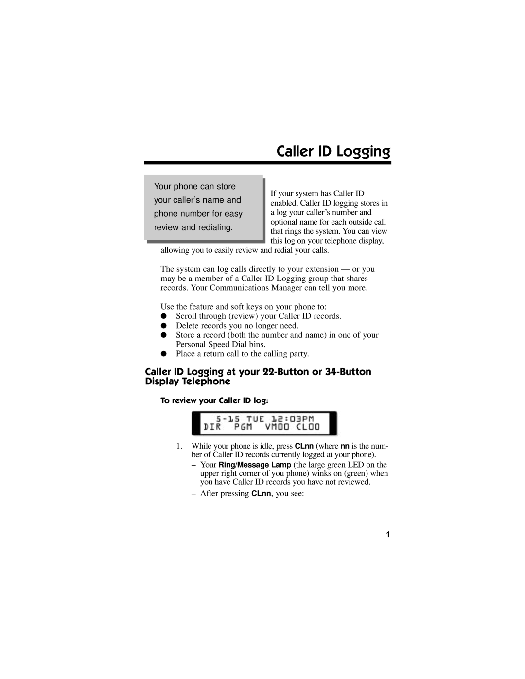 NEC DS1000/2000 manual Caller ID Logging 