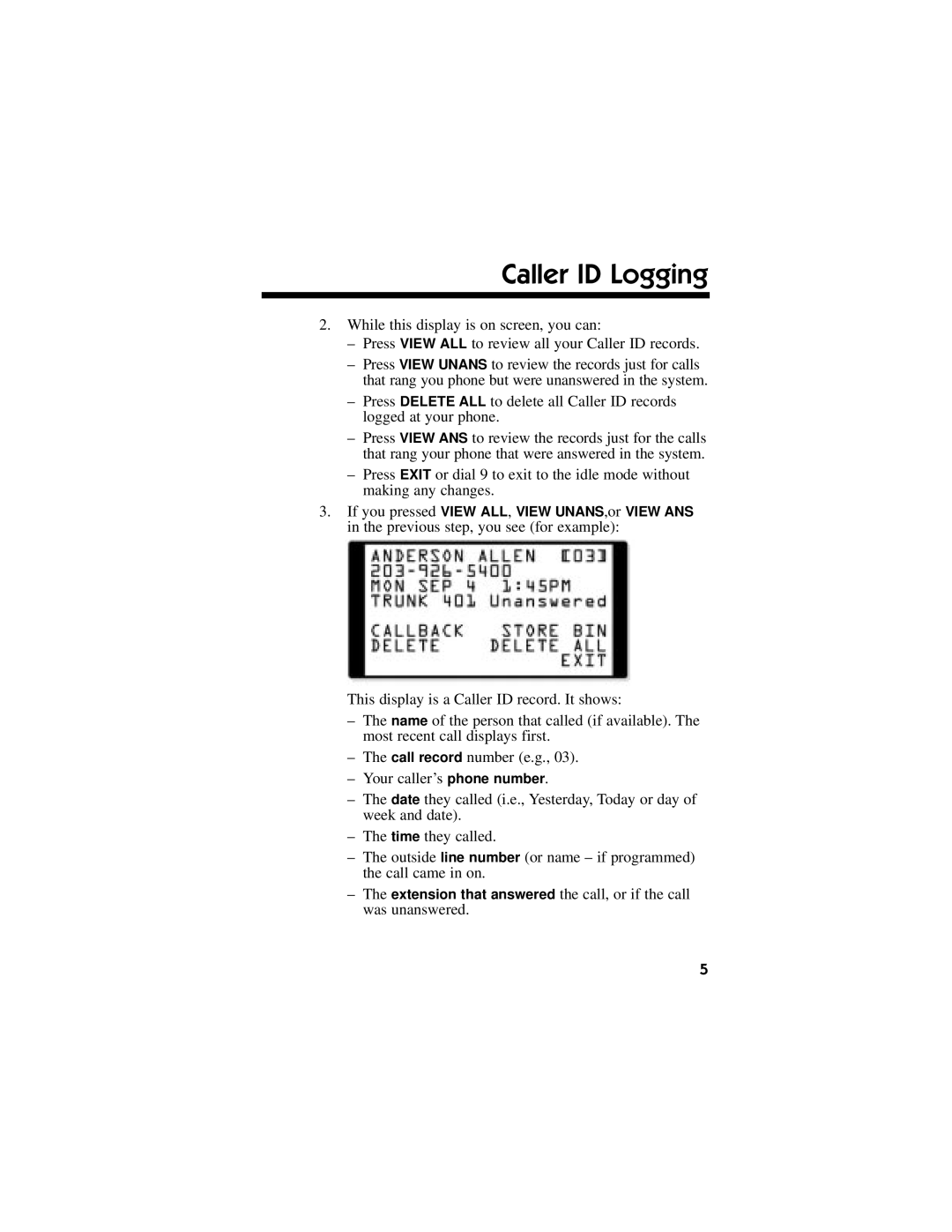 NEC DS1000/2000 manual Caller ID Logging 