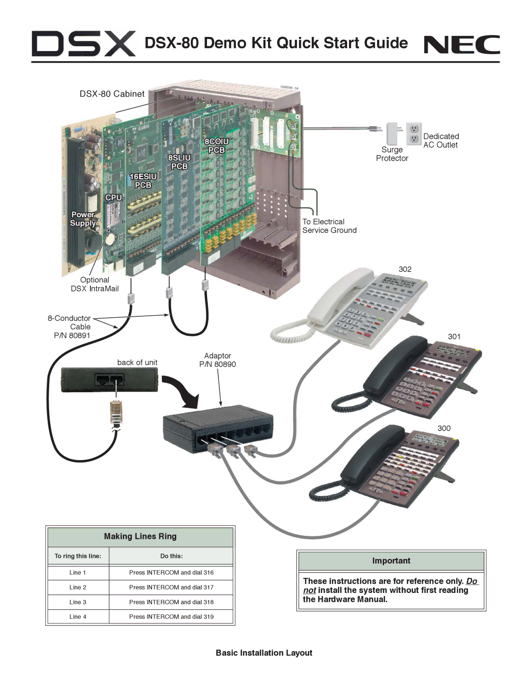 NEC quick start DSX-80 Demo Kit Quick Start Guide, Making Lines Ring 