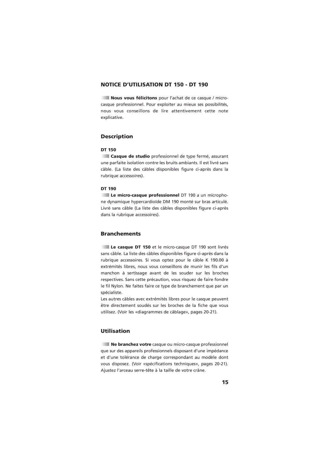 NEC DT 150, DT 190 manual Description, Branchements, Utilisation 