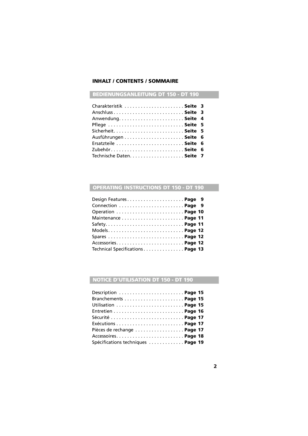 NEC DT 190 manual Bedienungsanleitung DT 150 DT 