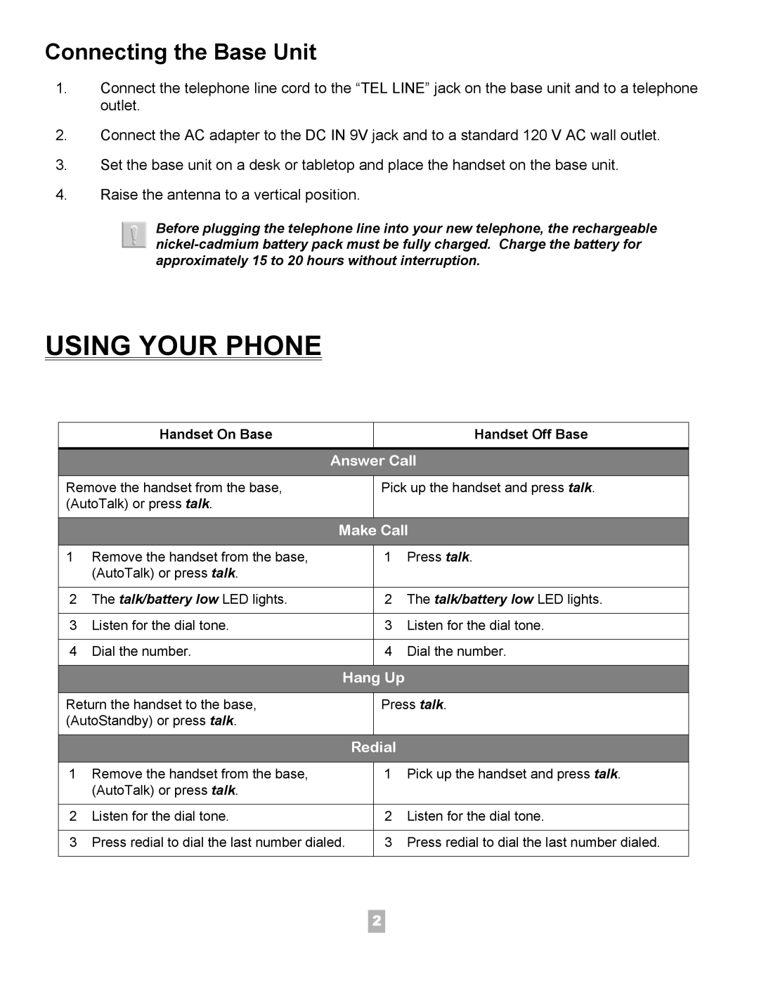 NEC Dterm Analog Cordless Telephone manual Using Your Phone, Connecting the Base Unit 