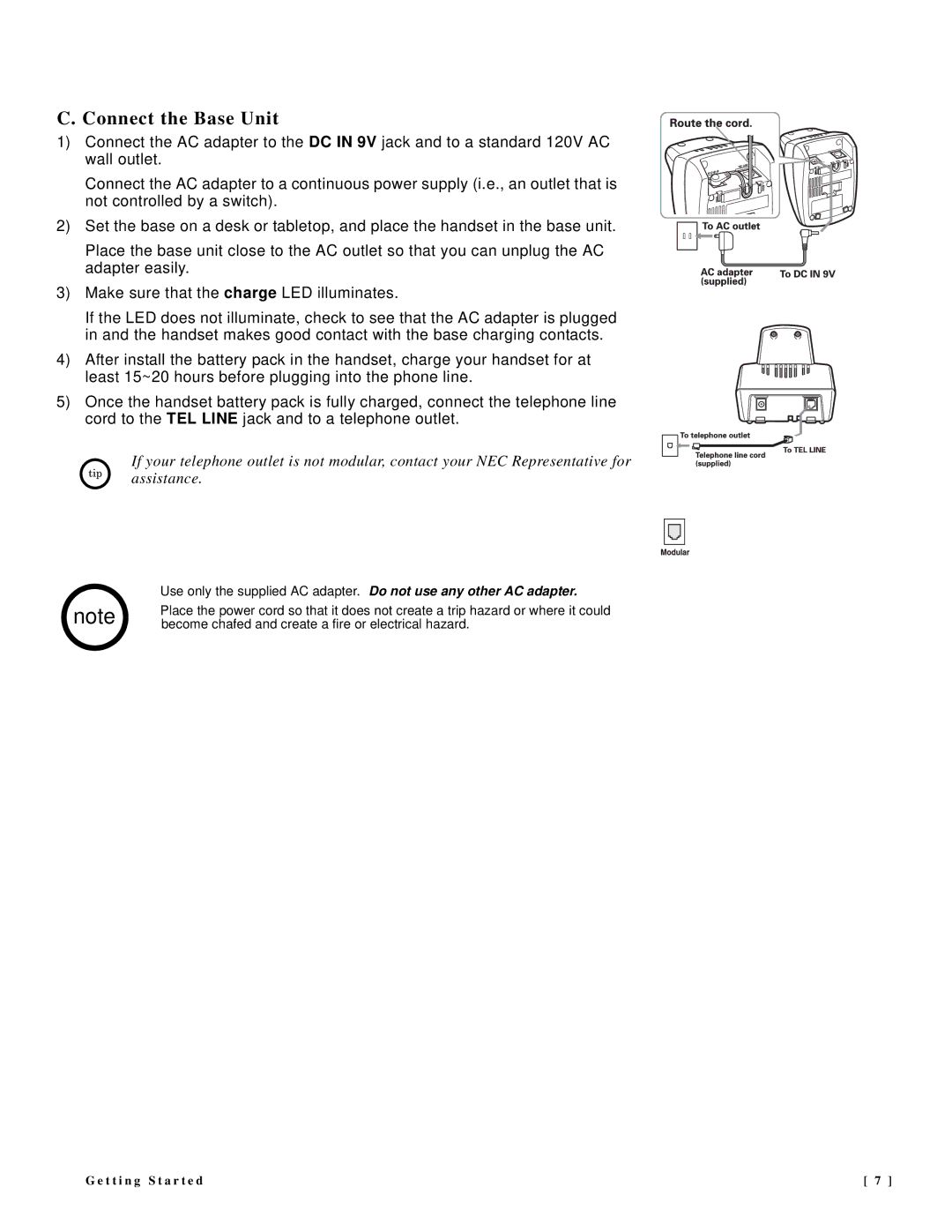 NEC DTR-IR-2 user manual Connect the Base Unit 