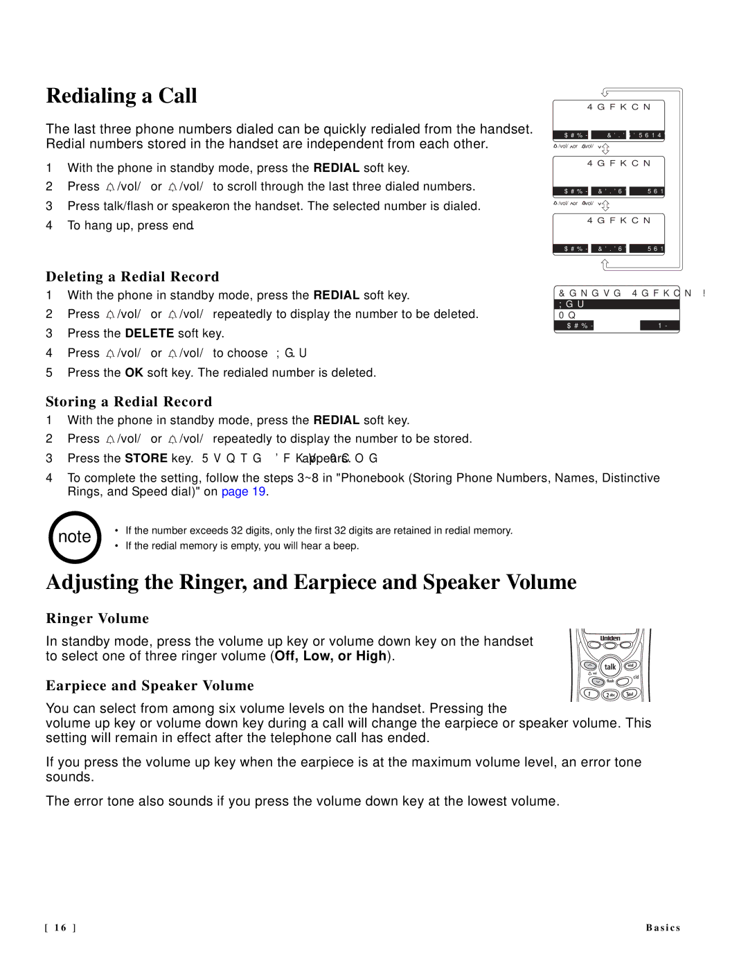 NEC DTR-IR-2 user manual Redialing a Call, Adjusting the Ringer, and Earpiece and Speaker Volume 