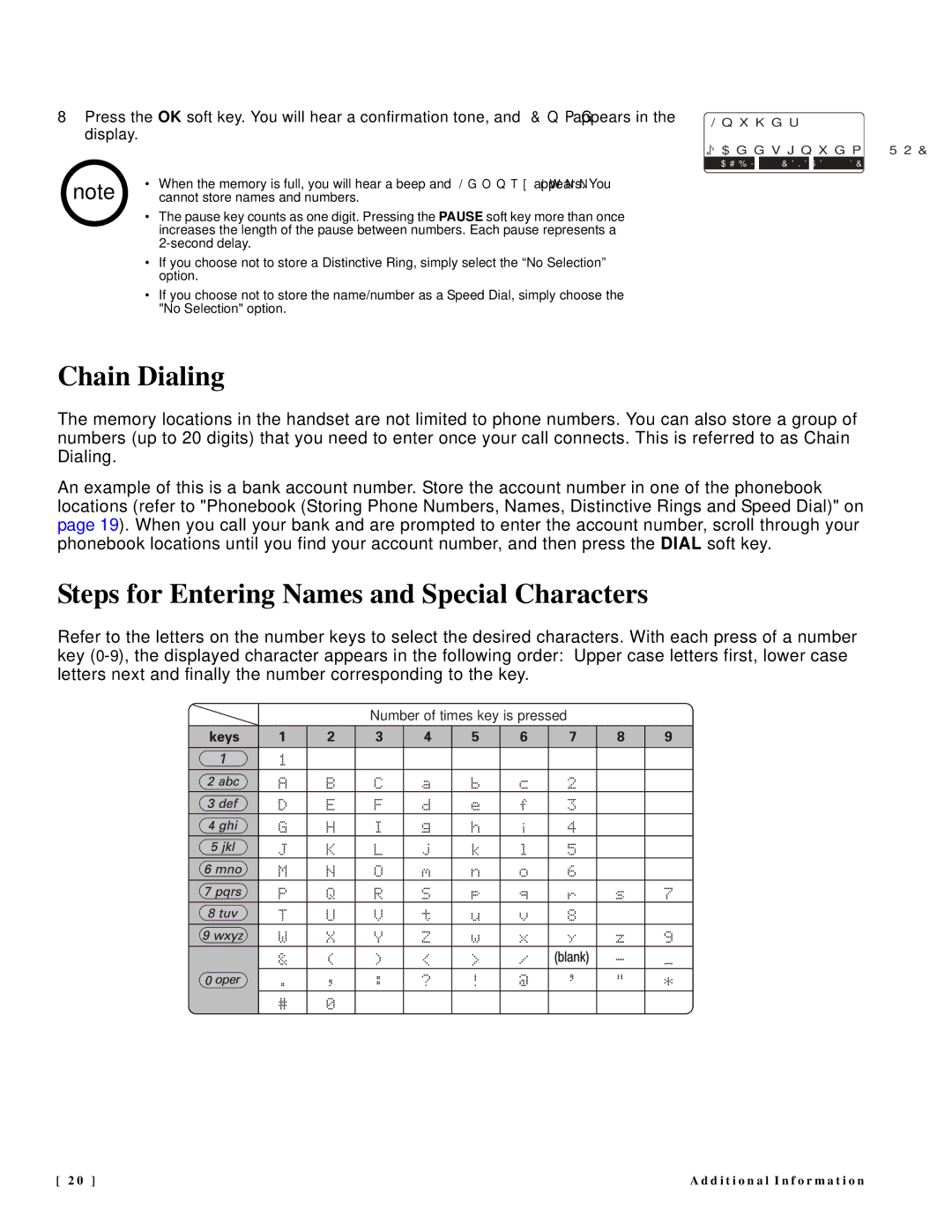 NEC DTR-IR-2 user manual Chain Dialing, Steps for Entering Names and Special Characters 