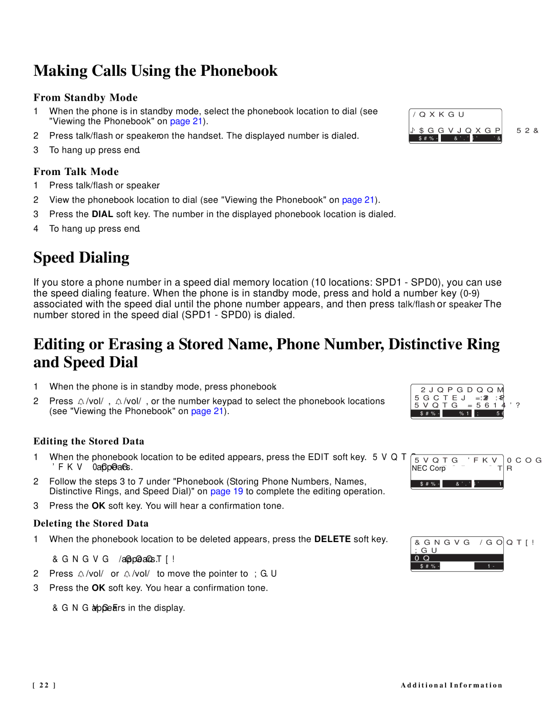 NEC DTR-IR-2 user manual Making Calls Using the Phonebook, Speed Dialing, From Standby Mode, From Talk Mode 