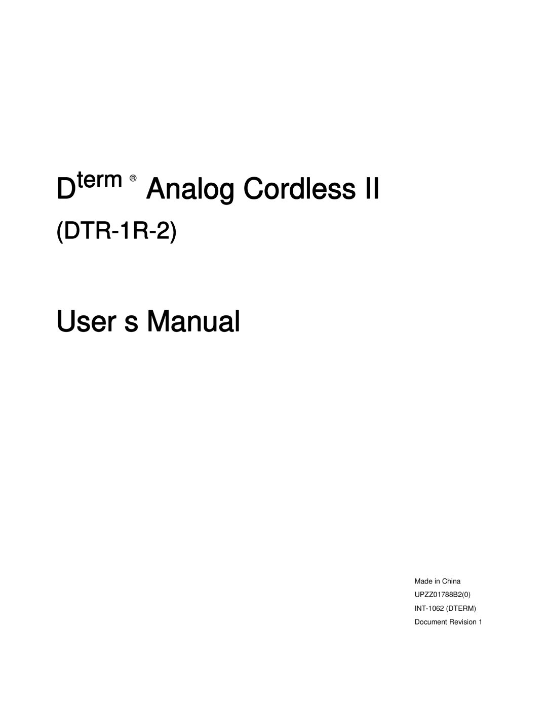 NEC DTR-IR-2 user manual Dterm Analog Cordless 