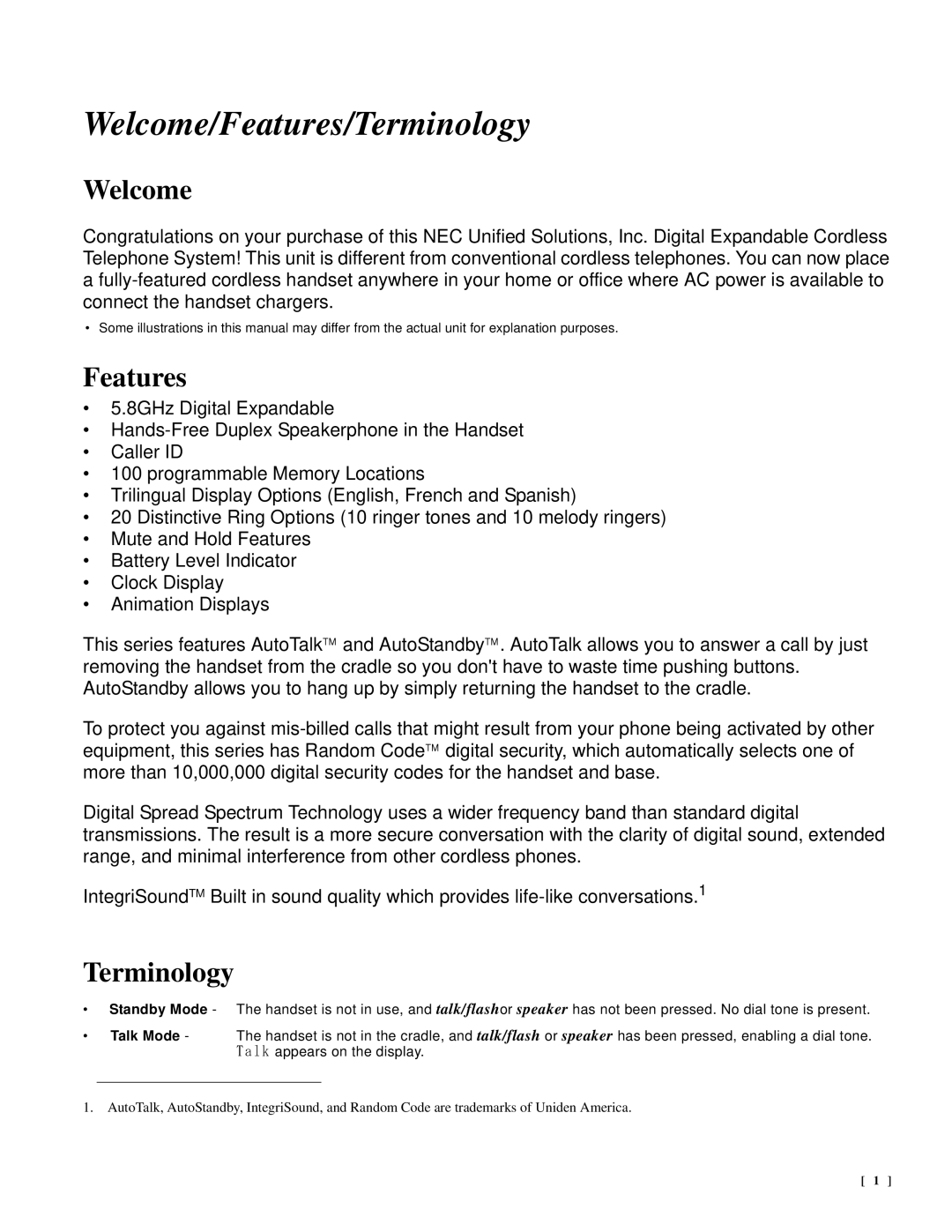 NEC DTR-IR-2 user manual Welcome/Features/Terminology 