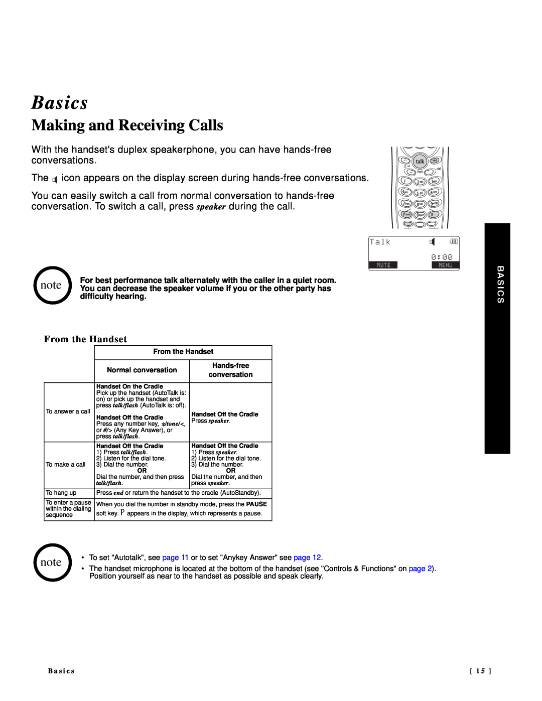 NEC DTR-IR-2 user manual Basics, Making and Receiving Calls, From the Handset 