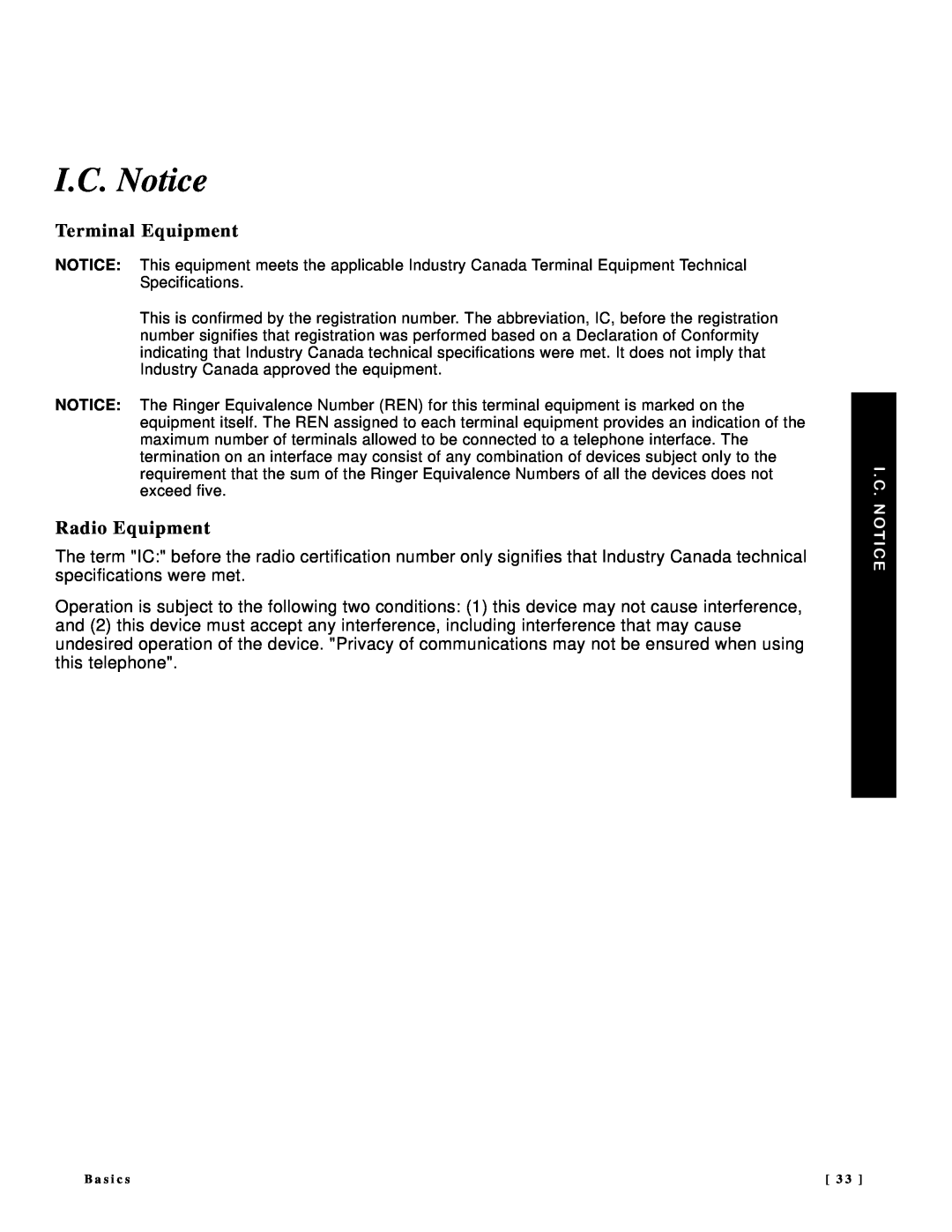 NEC DTR-IR-2 user manual I.C. Notice, Terminal Equipment, Radio Equipment 