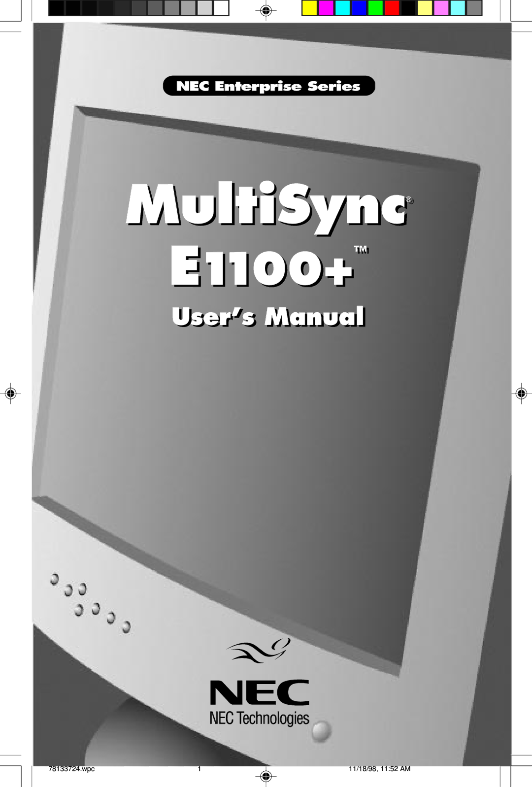 NEC E1100+ user manual MultiSync 