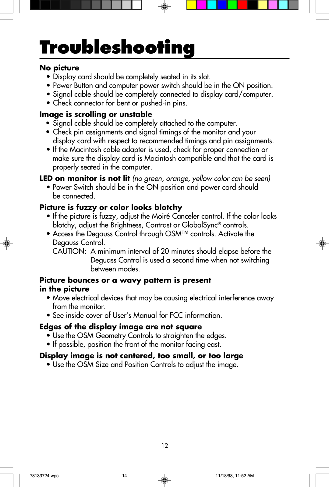 NEC E1100+ user manual Troubleshooting 