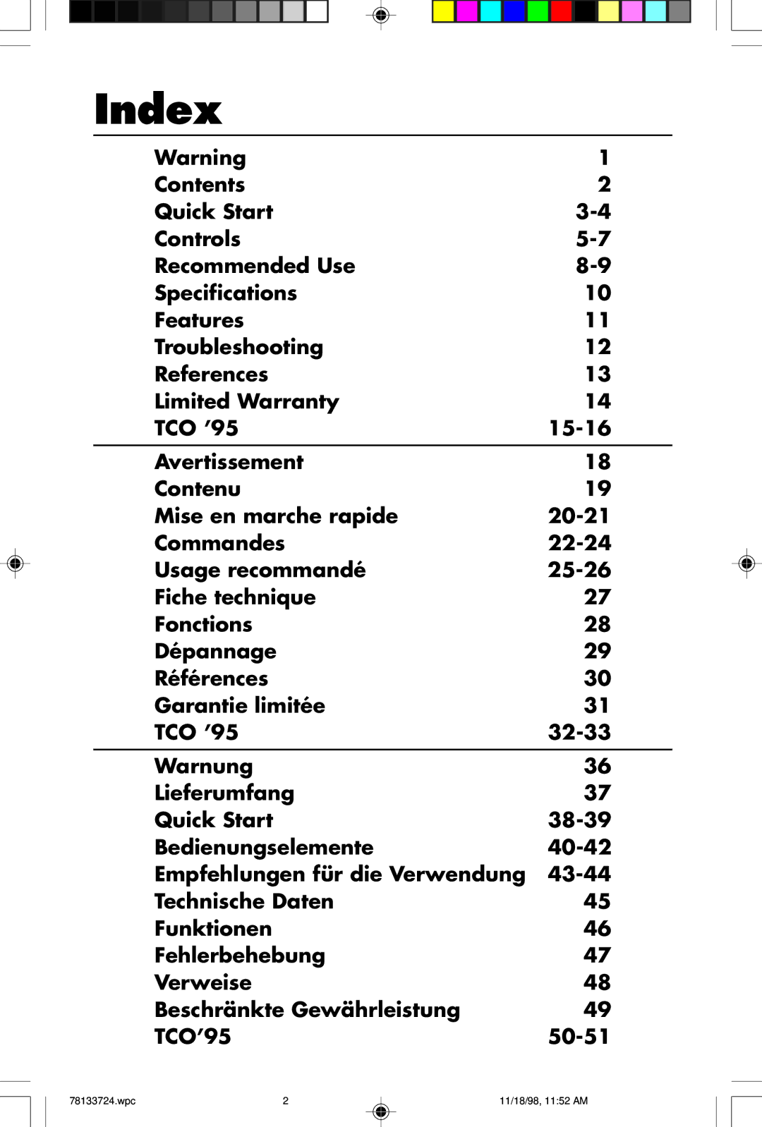 NEC E1100+ user manual Index 