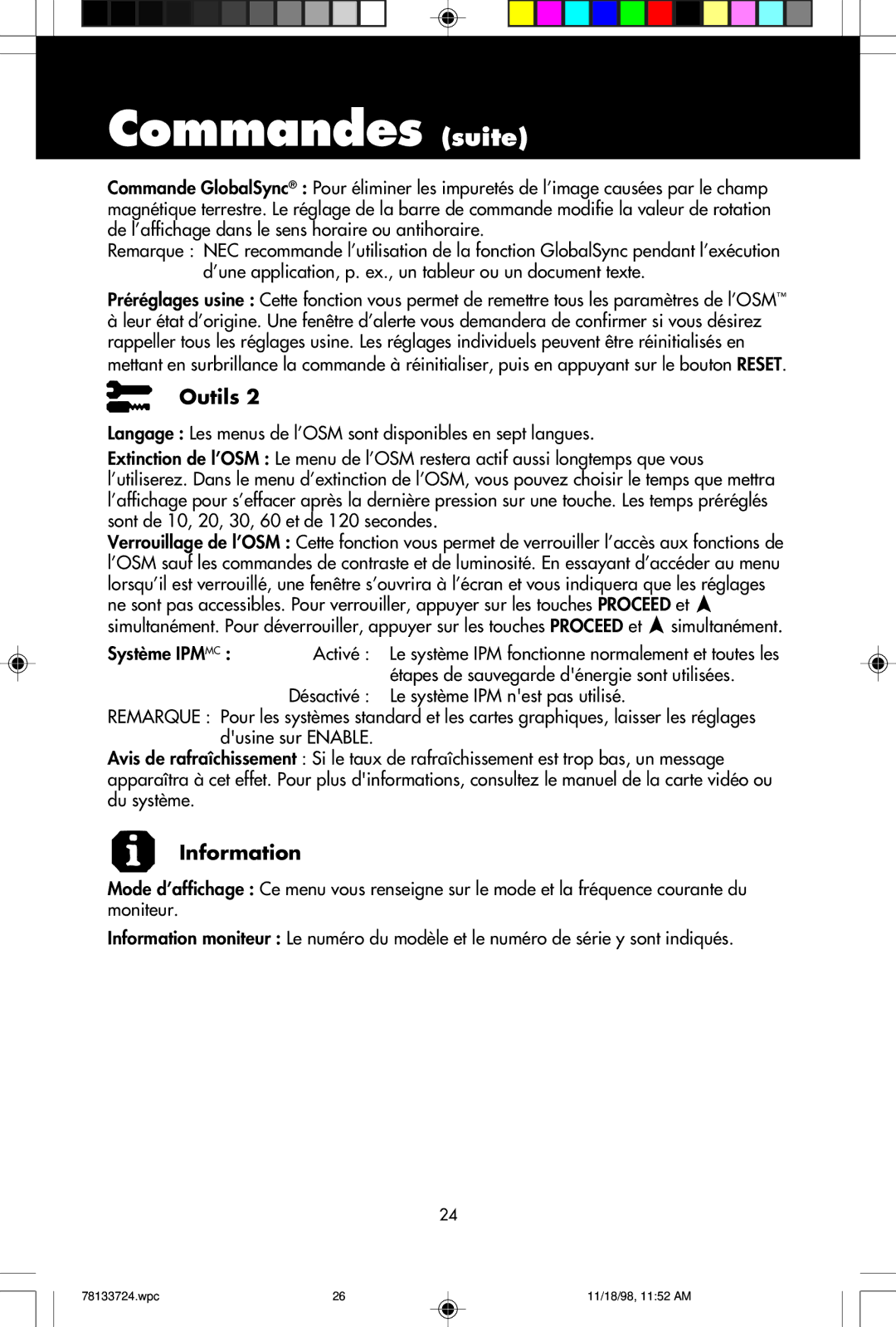 NEC E1100+ user manual Information 