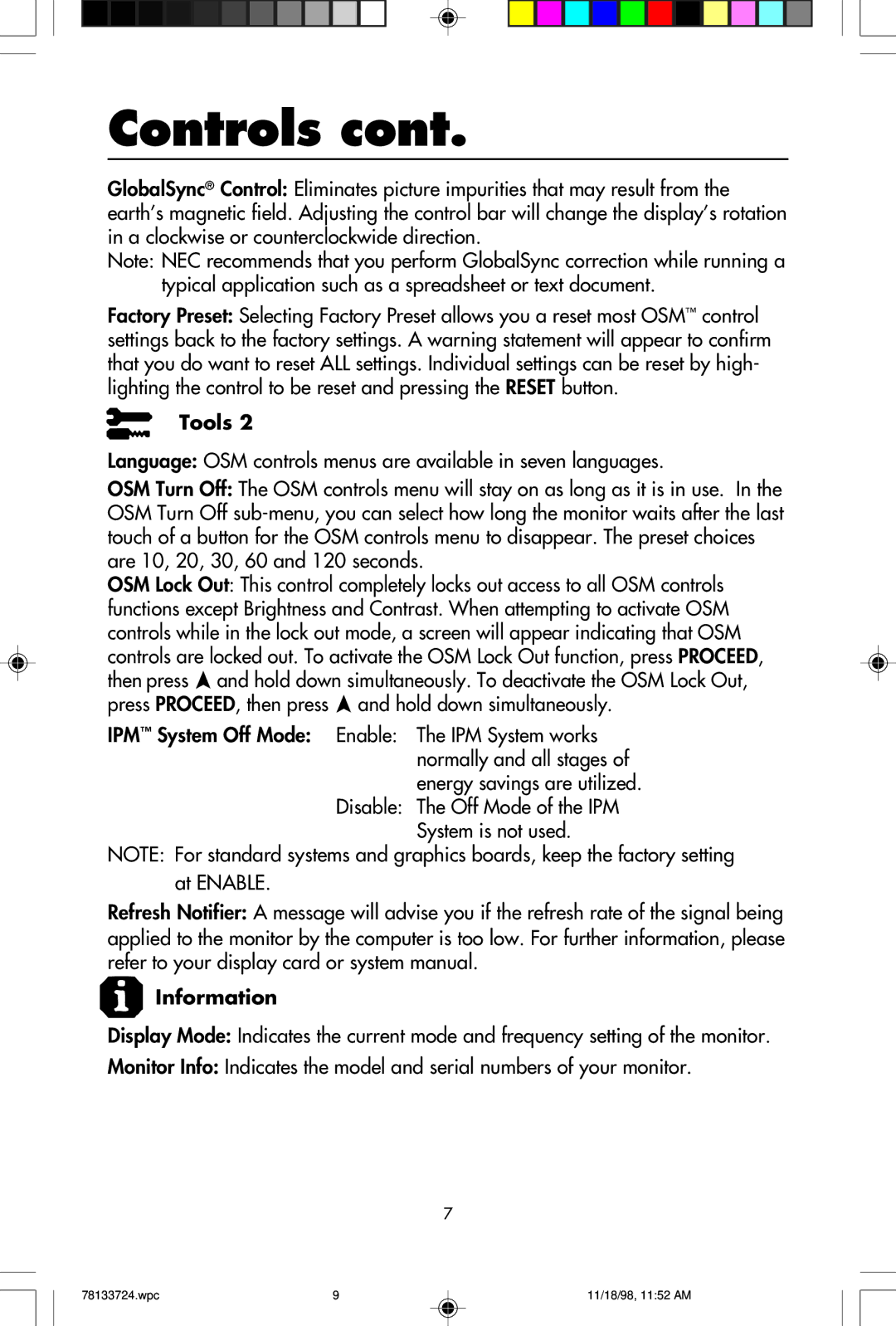 NEC E1100+ user manual Information 