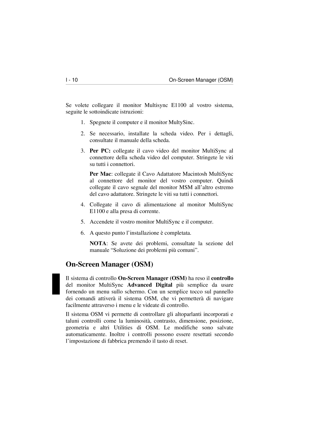 NEC E1100 user manual On-Screen Manager OSM 