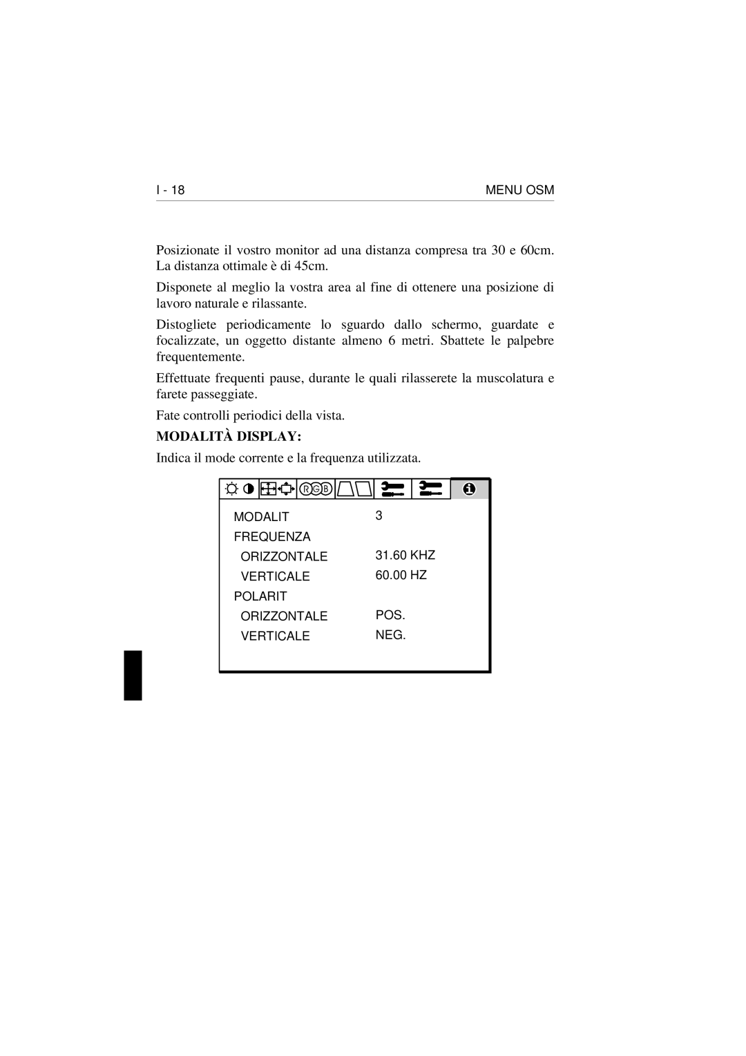 NEC E1100 user manual Modalità Display 