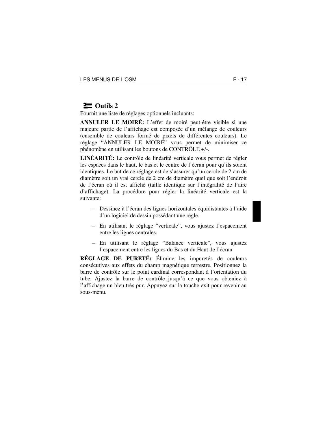 NEC E1100 user manual Outils 