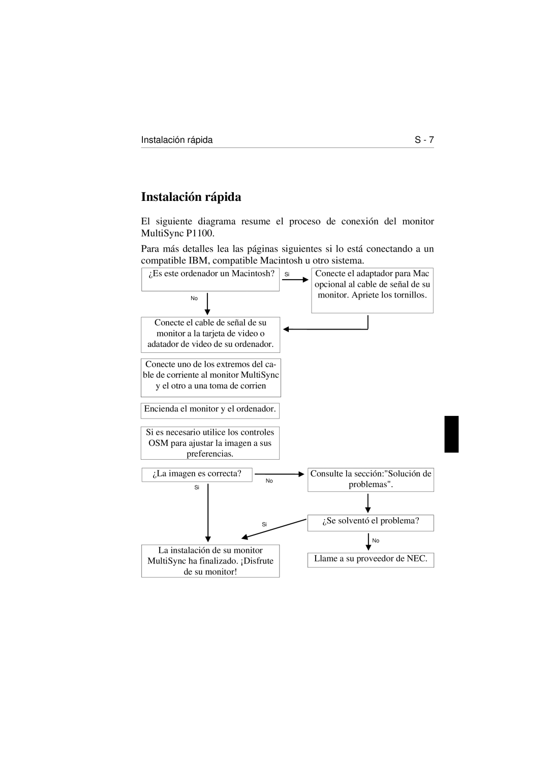 NEC E1100 user manual Instalación rápida, ¿Es este ordenador un Macintosh? Si 