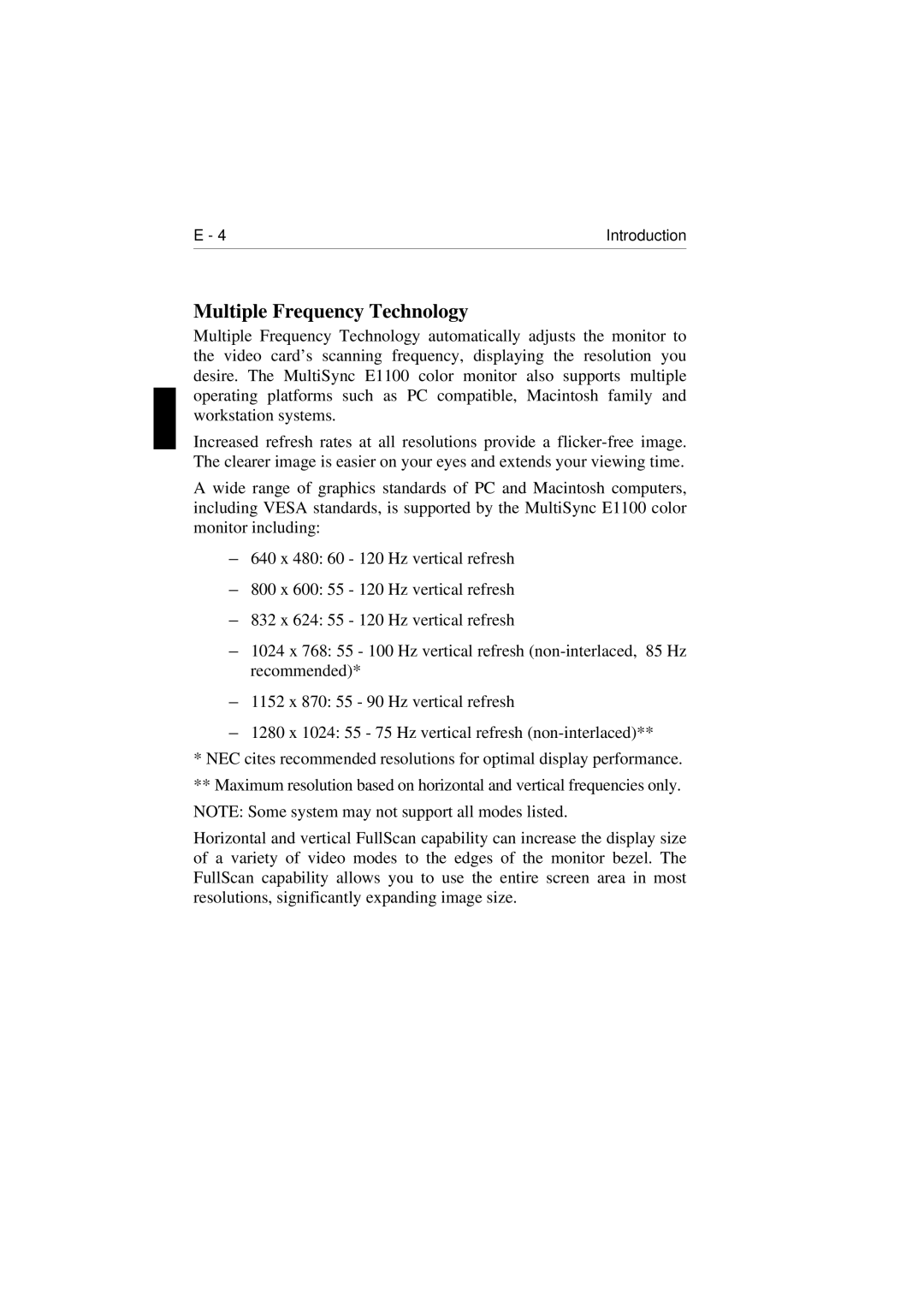 NEC E1100 user manual Multiple Frequency Technology 