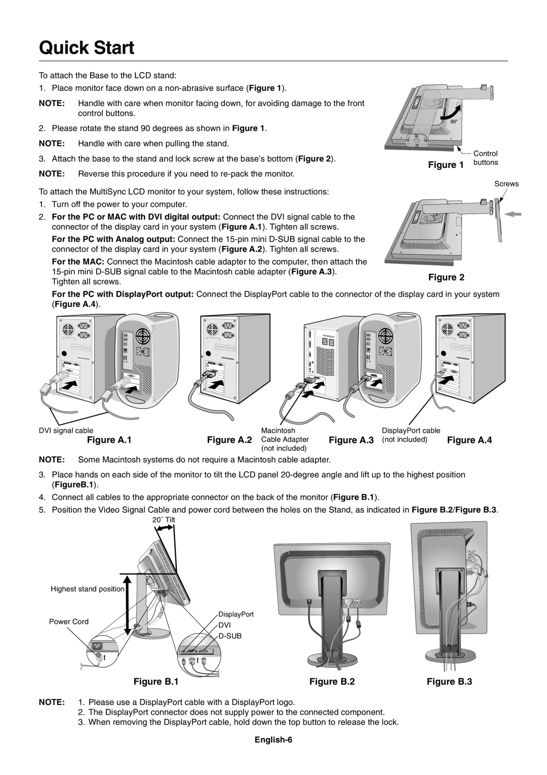 NEC E201W user manual Quick Start, Figure A.1, Figure A.4, Figure B.1, Figure B.2, Figure B.3 