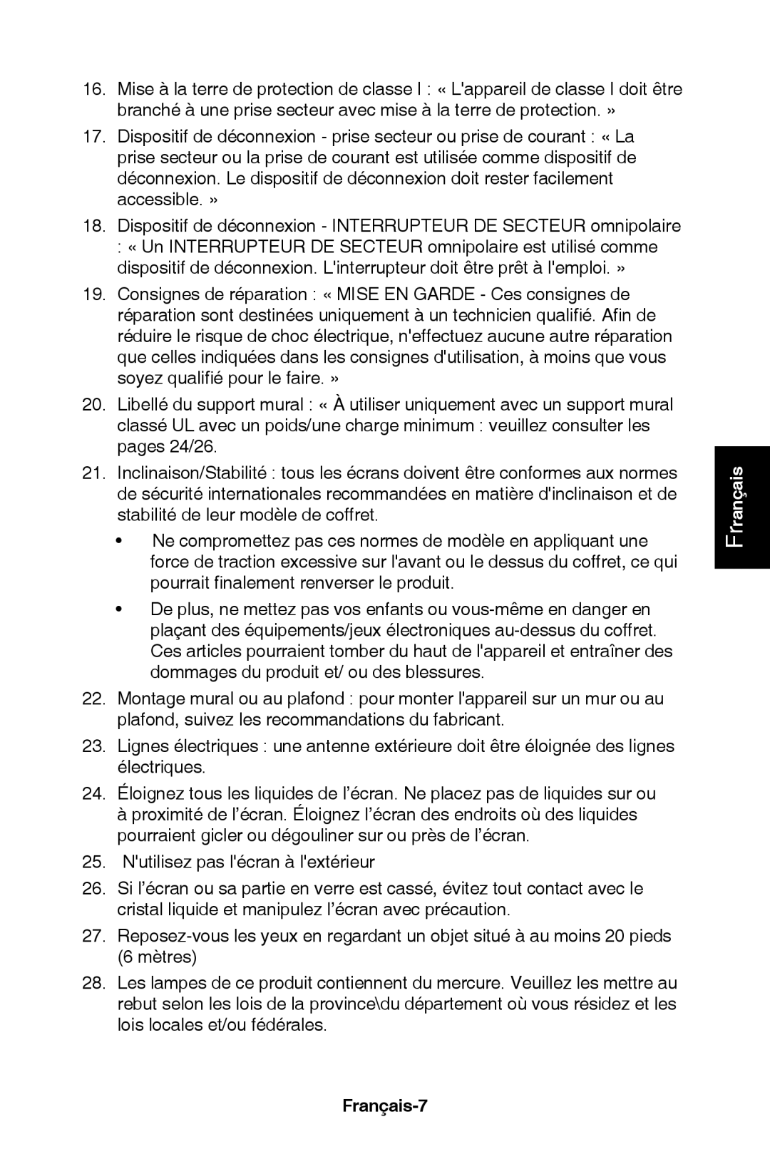 NEC E421, E321 user manual Français-7 