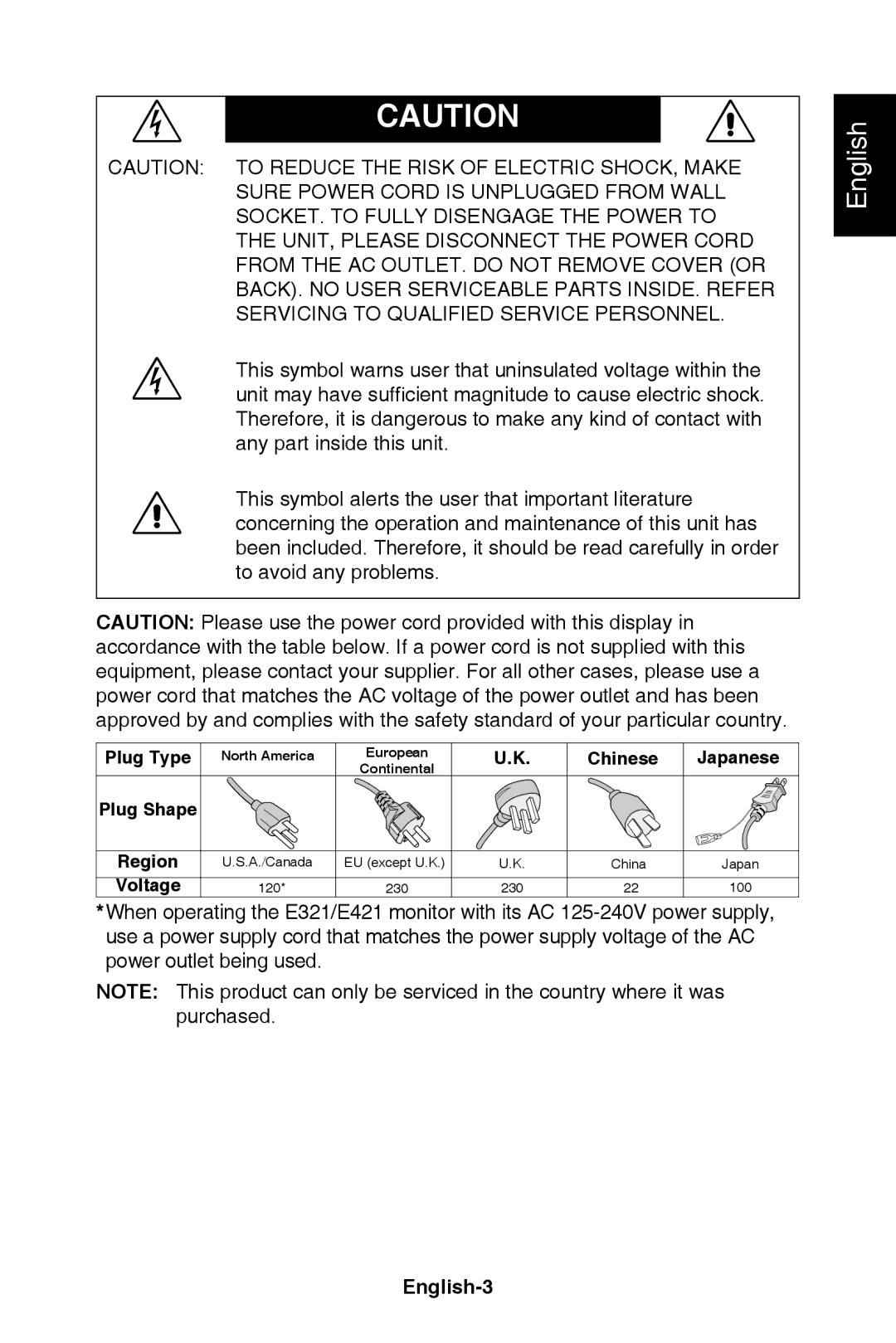 NEC E321, E421 user manual English-3 